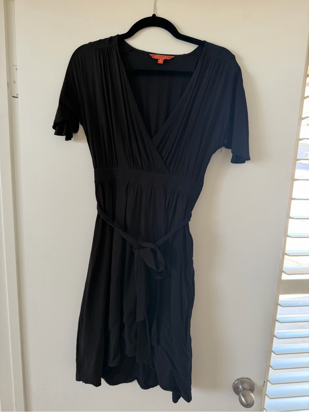 Modcloth Black Wrap-Style Dress with Tie Waist